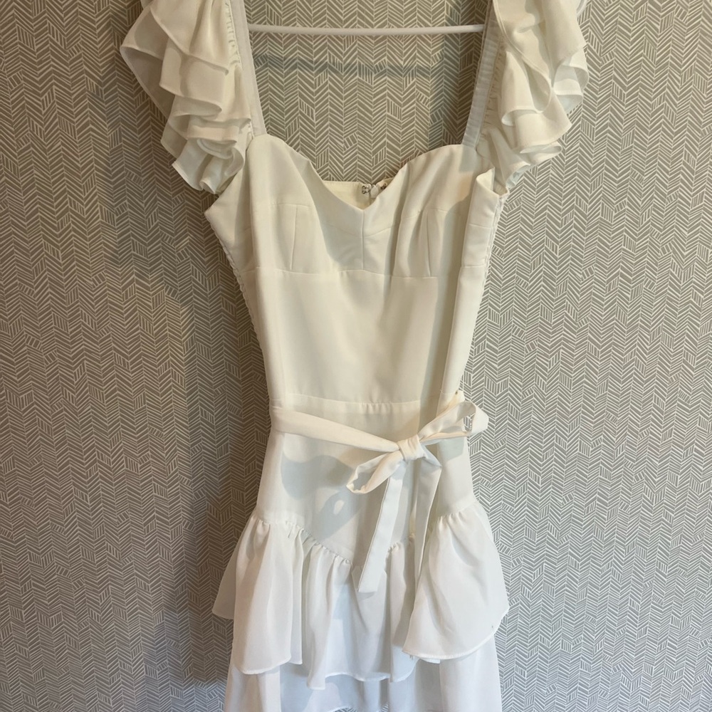 Amanda Uprichard Cream Peplum Mini Dress with Sweetheart Neckline